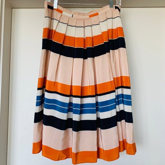 LK Bennett Orange Caitlyn Striped Silk Skirt - Picture 3 of 11